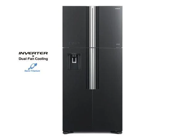 Hitachi 600L 4-Door Refrigerator + Water Dispenser, Glass Grey, Inverter Control, Frost-free - RW800PUN7GGR