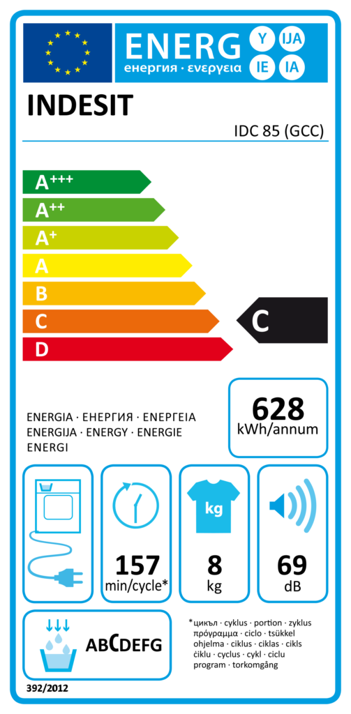 Energy Lable | Indesit 8kg Tumble Dryer