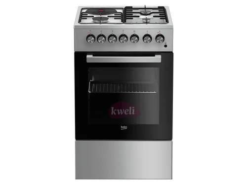 Beko 50x60cm Cooker FSS53110GS; 3 Gas Burners + 1 Hotplate Hob, Electric Oven, Grill, Rotisserie, Glass Lid, Silver Beko Appliances