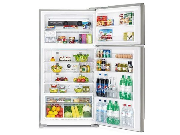 Hitachi 850-liter Refrigerator RV990PUN1KBSL - Double Door, Top Mount Frost Free Freezer, Dual Fan Cooling, Inverter Control, Touch Display - Brilliant Silver