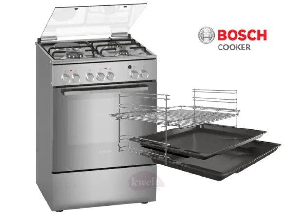 Bosch Cooker HXA158F50S - 60cm Cooker with 3 Gas + 1 Electric Hot Plate, Multifunction Electric Oven, Stainless Steel