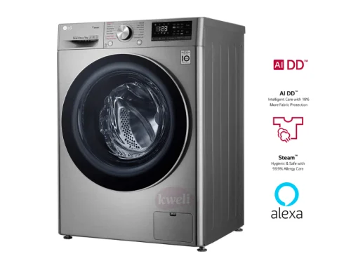 LG 9kg Washing Machine with AI Direct Drive F4R5VYG2P; 1200 rpm, Steam Option, WIFI Control, Add Items Front Load Washing Machines