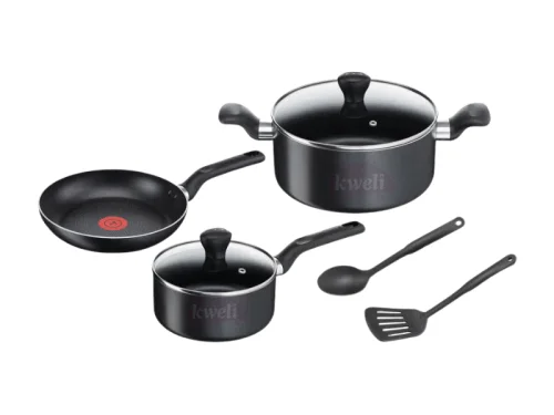 Tefal 7 Pcs Super Cook Cookware Set – B459S784; Non Stick, Aluminium , Black Tefal Cookware