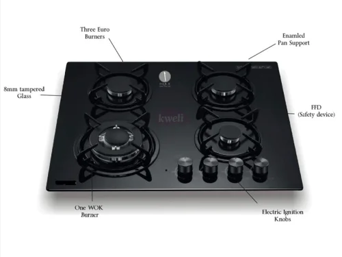 IQRA Built-in Gas Hob IQ-KH4002 – 60cm, 4 Gas Burners, Auto Ignition Built-in Hobs