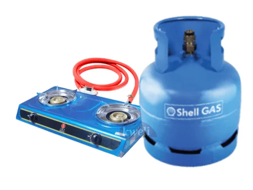 IQRA 2 Burner Gas Stove with Shell 6kg Gas Cylinder + Regulator, Hosepipe Cooking Gas