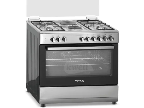 Titan 4 Gas + 2 Electric Cooker TN-FC9420XBS; 90cm Cooker, Electric Oven & Grill, Oven Fan Combo Cookers