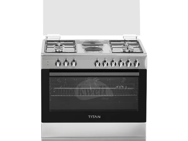 Titan 4 Gas + 2 Electric Cooker TN-FC9420XBS; 90cm Cooker, Electric Oven & Grill, Oven Fan