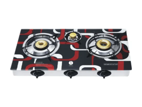 IQRA Gas Stove IQ-GS3BG; Auto Ignition, 3-Gas Burner Glass Top Gas Stove Gas Stoves