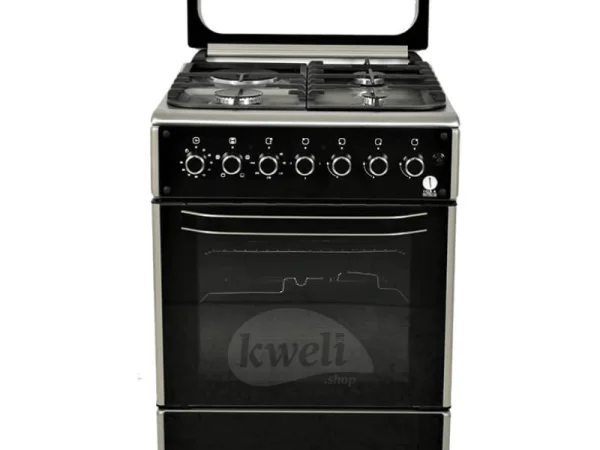 IQRA 60cm Cooker IQ-FC7011-SS with Fan; 3 Gas Burners + 1 Electric Plate, Electric Oven and Grill, Oven Timer, Cast Iron Pan Support