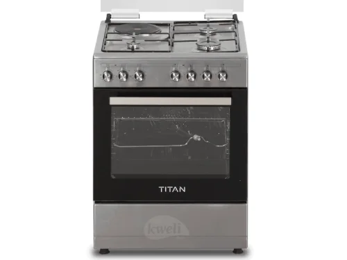 Titan 3 Gas + 1 Electric Cooker TN-FC6310XBS; 60cm Cooker, Electric Oven & Grill, Rotisserie Combo Cookers