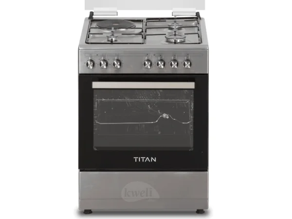 Titan 3 Gas + 1 Electric Cooker TN-FC6310XBS; 60cm Cooker, Electric Oven & Grill, Rotisserie