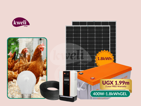 Kweli Energy 400W1.8kWh Solar Lighting System for a Poultry Farm (Chicken House); 20 bulbs for 24 hours