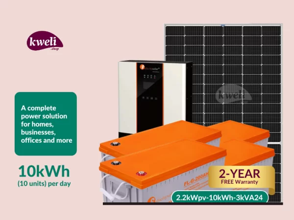 Kweli Energy 2.2kWp-3kVA-10kWh-Gel Hybrid Solar System with WiFi remote monitoring; power all your home or office appliances