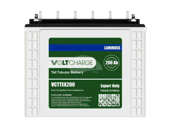 Luminous 200AH 12V Voltcharge Tubular Battery VCTTEX200; Low Maintenance, 2.4kWh , Made in India