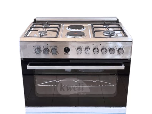 IQRA 90cmx60cm Cooker IQ-FC9042-SS; 4 Gas + 2 Electric, Electric Oven, Turbo Fan, Cast Iron Pan Support Combo Cookers