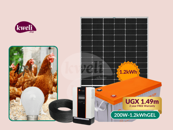 Kweli Energy 200W1.2kWh Solar Lighting System for a Poultry Farm (Chicken House); 10 bulbs for 24 hours