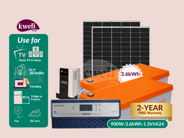 Kweli Energy 900Wpv-3.6kWh-1.5kVA Hybrid Solar System & Power Backup Solution - Gel; Complete Solar System to Power 20 Bulbs, Fridge, TV, Home Theater, Fan, CCTV, Laptop and Phone Charging, Internet Router