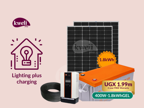 Kweli Energy 400W1.8kWh (DC) Solar Lighting System for home; Power up to 20 DC bulbs