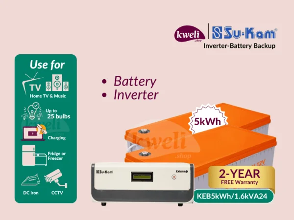 Kweli-Su-Kam 5kWh1600VA24-GEL Power Backup System; Run up to 25 Bulbs, TV, Fan, DC Iron, Fridge, Charging for up to 24 Hours