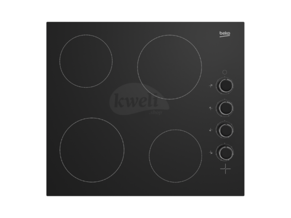 Beko 60cm Vitroceramic Hob HCC64103; 4 Vitroceramic Plates, Side Knob Control, Black Glass