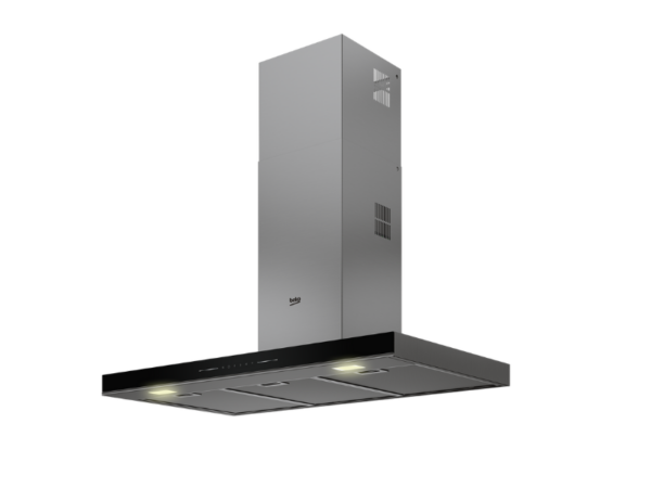 Beko 90cm Wall-Mounted Chimney Hood BHCB96641BBHS; Touch Control, Auto-Shutdown, Black Glass