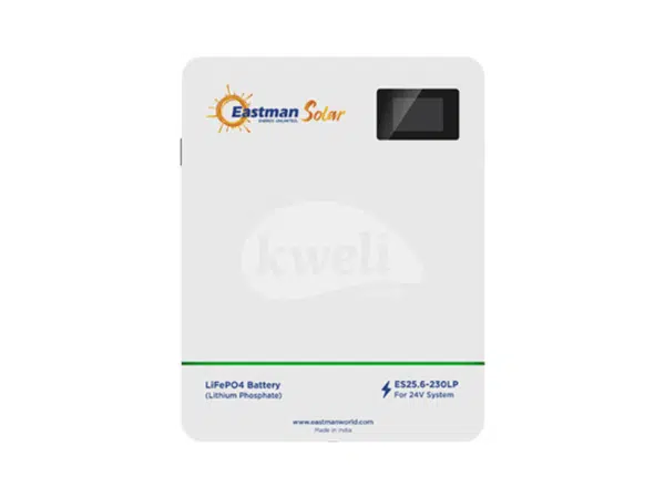 Eastman 200AH 24V 5.12kWh Lithium Solar Battery ES25.6-230LP; Built-in BMS, Over 6,000 Charge Cycles @25°C, 80% DoD, Real-time LCD Monitoring, Wall Mount