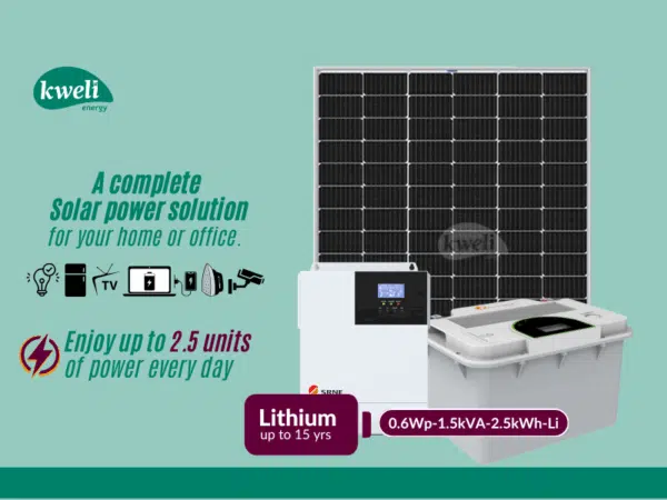 Kweli Energy 0.6kWp-1.5kVA-2.5kWh-Lithium Hybrid Solar System